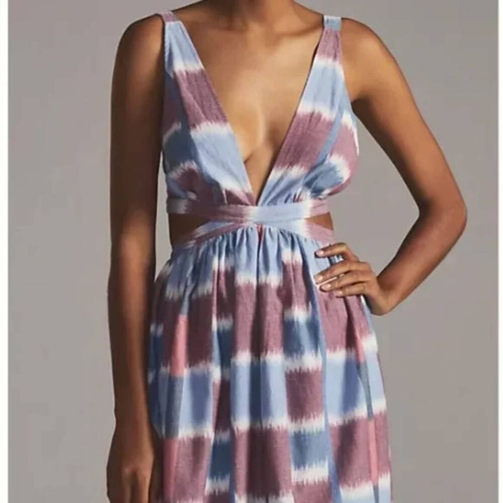 Anthropologie Midi Dress M Open Back Cut Out Tropical Vacation Beach Chic Purple - Picture 5 of 12